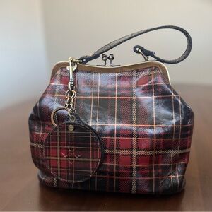 Patricia Nash Tartan Plaid Frame Satchel Kiss Lock Purse w Mirror Charm